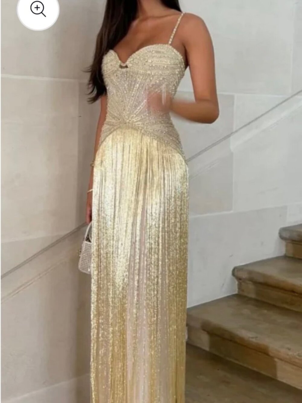 Gold beaded formal dress